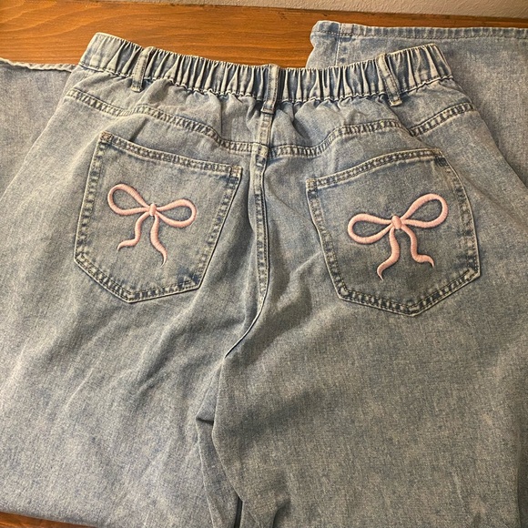 SHEIN Light Wash Baggy Wide Leg Coquette Pants Sz 1X Plus - Picture 2 of 5